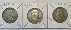 New Listing1954D 1959D 1963D Franklin 90% Silver Half Dollar Fine to Very Fine Condition F6