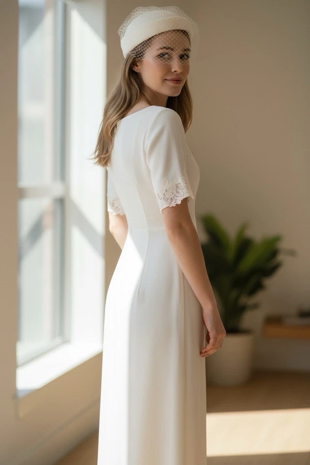 Vintage 1960’s EMMA DOMB Wedding Dress Candlelight Beige Linen Blend Size SMALL - Image 2 of 2