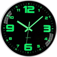 12" Wall Clock Silent Quartz Movement Glow in the Dark Numbers Kitchen Office UK