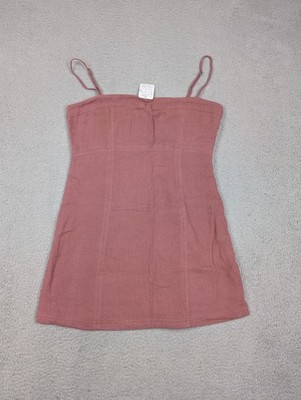 Free People Dress Womens Medium Wine Bordeaux Button Side Slip Spaghetti Strap