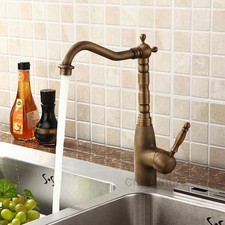 Antique Brass Kitchen Faucet Single Handle Hole High Arc Swivel Spout Mixer Tap