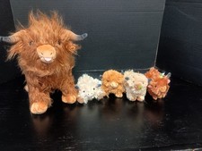 NEW Plush Highland Cow With 4 Babies Calves 14" NWT