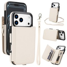For iPhone 17 Pro Max/16/15 With Neck Strap Crossbody Card Holder Phone Case