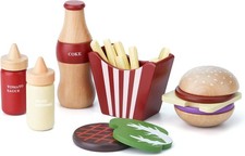 Wooden Play Food for Kids Pretend Hamburger Set Fast Food Toy Play Kitchen