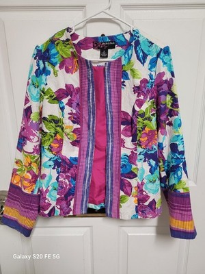 Vintage Peck & Peck Bright Floral Womens Size M Cotton Old Money Blazer Jacket