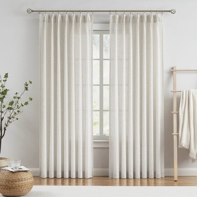 New Vision Home Natural Pinch Pleated Semi Sheer Curtains Textured Linen Blended