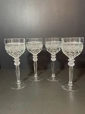 4 RIEKES-CRISA Williamsburg Cut Crystal Wine Hock  Goblet Glass Stemware 8”