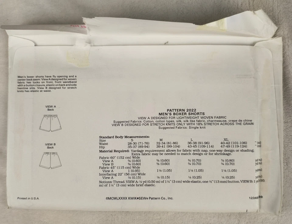 Vintage 90s Kwik Sew Pattern 2022 Men's Boxer Shorts S M L XL Uncut - Image 3 of 3