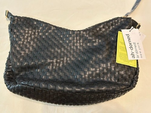 ah-dorned Black Woven Vegan Leather Hobo Crossbody Bag NWT 2 Straps