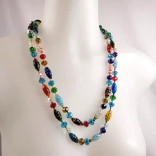 Multicolor Millefiori Glass Beaded Over the Head Fashion Necklace Knotted