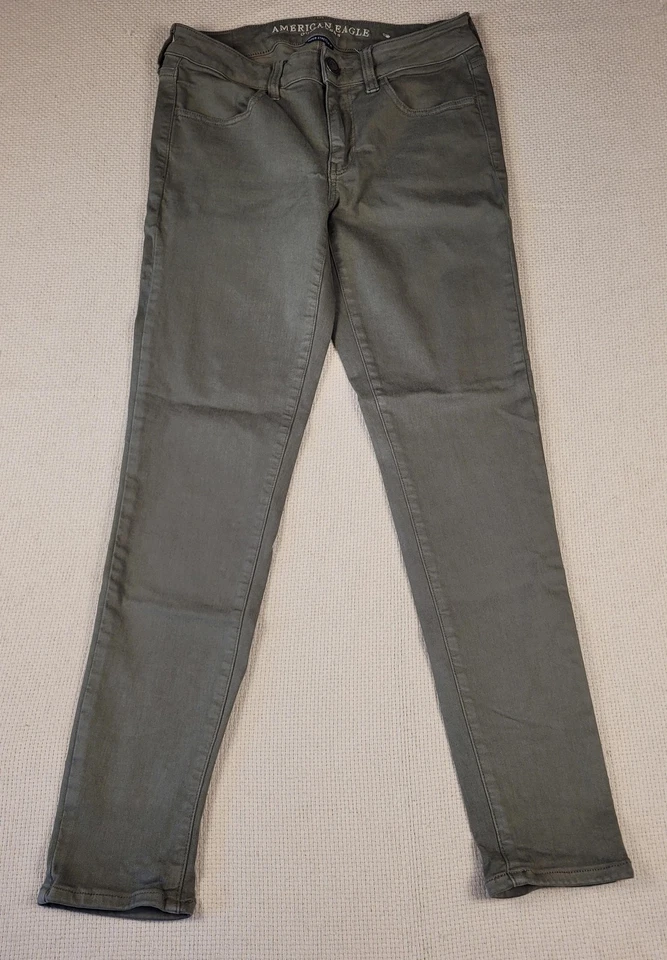 Pantalones ajustados American Eagle Jegging para mujer 6 regulares verde oliva súper elásticos X Foto 2 de 4