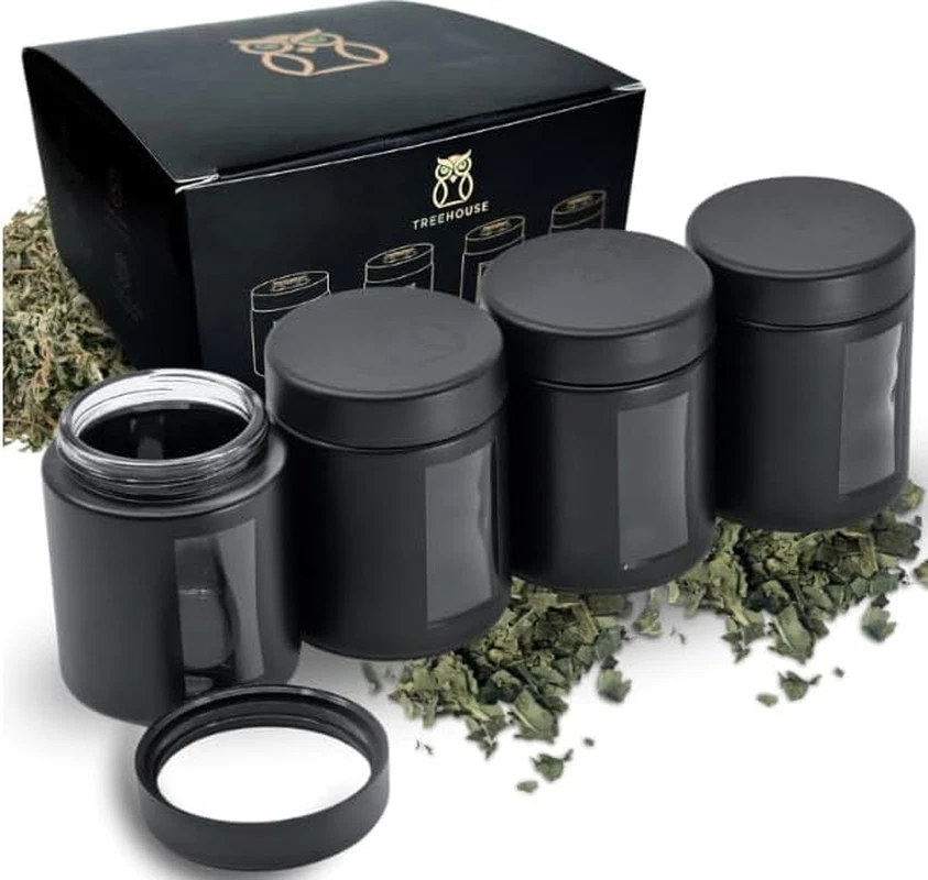 4 Oz/120Ml Stash Jars for Herbs, Spices, Coffee, Teas - Set of 4 (Matte Black)