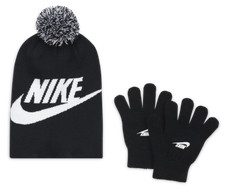Nike Boys Big Kids Swoosh Beanie Hat Gloves Set Black/White 8-20 Big Kids 9A2...