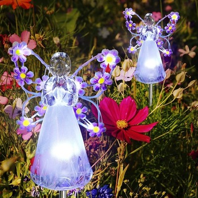 Flumy Angel Solar Lights Outdoor, 2 Pack Purple Solar Powered Garden Stake Li...