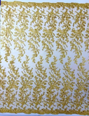 Gold Blossom Couture Lace Fabric Embroidered Sequin Floral Lace Fabric