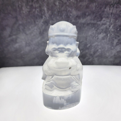 Natural Selenite Wealth God Carving | Glow Effect | Healing Decor Figurine