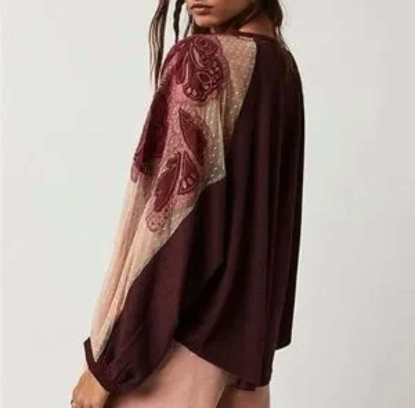 NWOT Free People Toni lace sheer thermal boho romantic feminine whimsical size S - Image 2 of 4