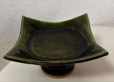 Piatto quadrato Oribe Ware in ceramica verde intenso usato senza scatola