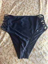 New Hollister Black High Waisted Bikini Bottom Strappy Cheeky Women Small S