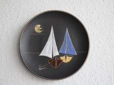 RUSCHA Wandteller Segelboote handgemalt Keramik Midcentury  50/60er Jahre