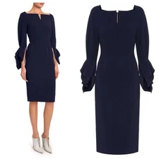 Roland Mouret Rosslare Dress (Sz US 8) Crepe Sheath Midi Navy Blue