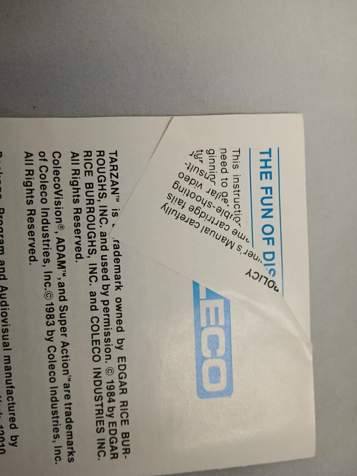 Tarzan Colecovision - CIB Complete with Box and Instruction Manual Coleco 1983 - Image 2 of 4