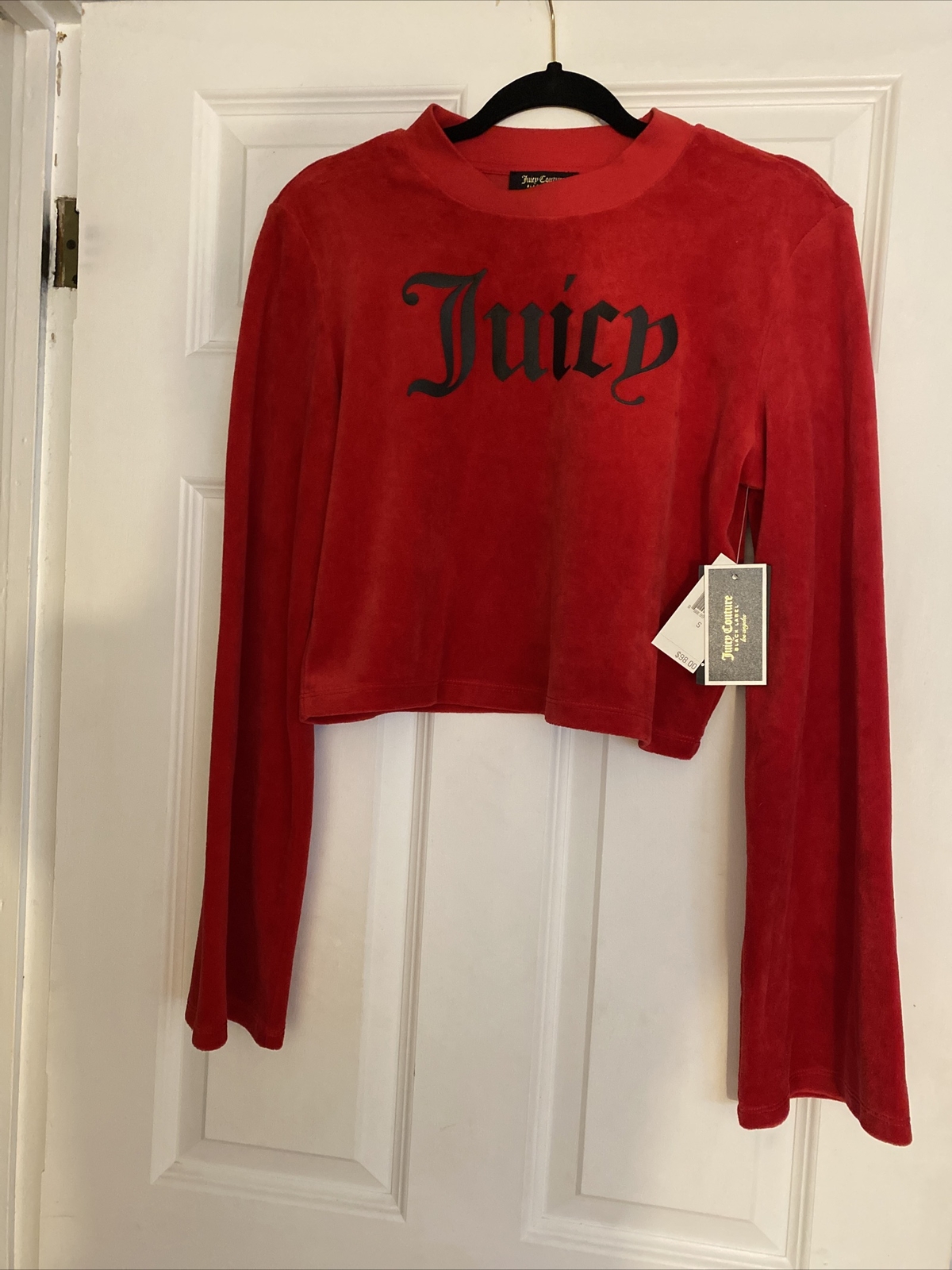 Juicy Couture women's Juicy Red Astor Velour flared long Sleeve Crop Top Sz  S | eBay