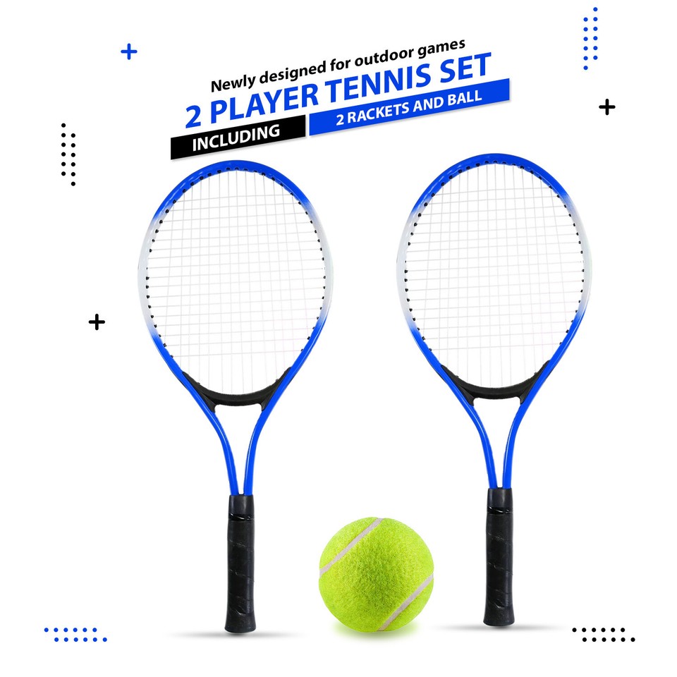 2 PLAYER TENNIS RACKETS ALUMINIUM SET OF 2 AND 1 TENNIS BALL & CARRY ...