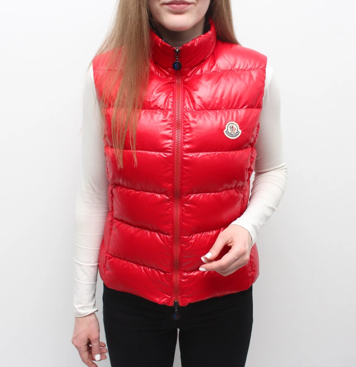 Women's MONCLER Ghany Gilet Quilted Down Puffer Vest Jacket Size 2 ~M Red