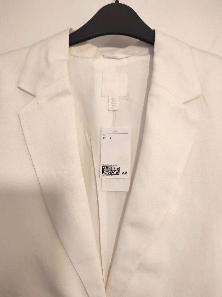 H&M Oyster White Oversized Linen Blend Blazer Jacket Size S - Image 2 of 4
