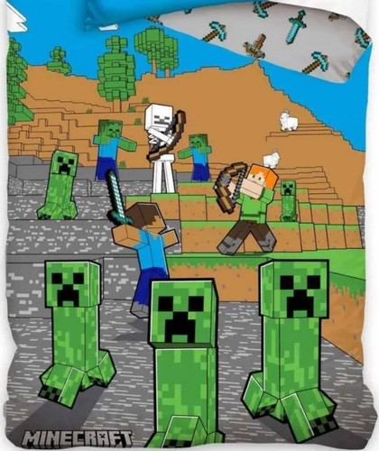 Minecraft Wende-Bettwäsche-Set 135x200 80x80 Baumwolle Gaming Gamer Bettbezug - Bild 3 von 4