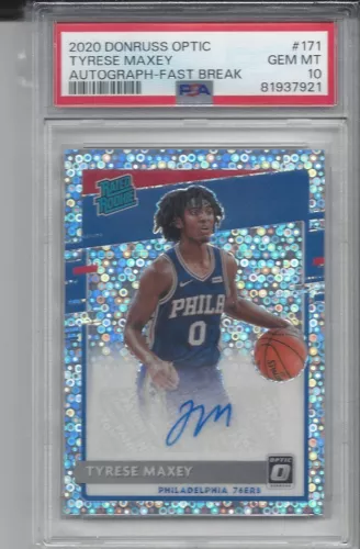 TYRESE MAXEY 2020-21 DONRUSS OPTIC FAST BREAK HOLO ROOKIE AUTO RC PSA 10 POP 2