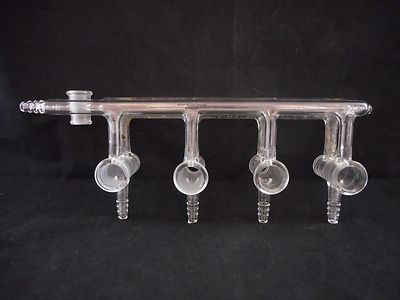 A&C Glass 4-Port Vacuum/Inert Manifold Glass Stopcocks & 2mm Line Shut-Off Valve