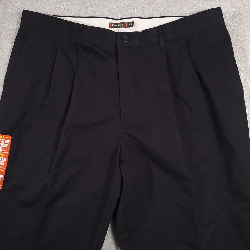 Pantalones Dockers D3 Signature Caqui Azul Marino Plisados Para Hombre Talla 38x32 Puños Trabajo Foto 3 de 4