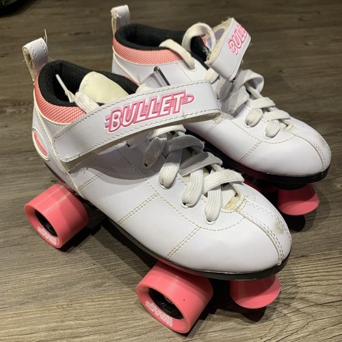 Chicago Bullet Ladies Speed Quad Roller Skates White/Pink Wheels Size 8 - 第 1/12 張圖片
