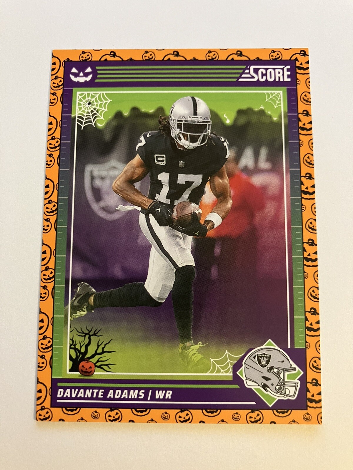 Davante Adams 2024 Score Halloween Orange Pumpkin 148 Las Vegas Raiders Falak Tayyeb Platinum