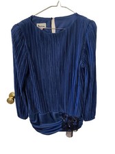 Vintage PATRA Blouse Womens Size 3 Top Long Sleeve Blue Made In USA Beads Rhine