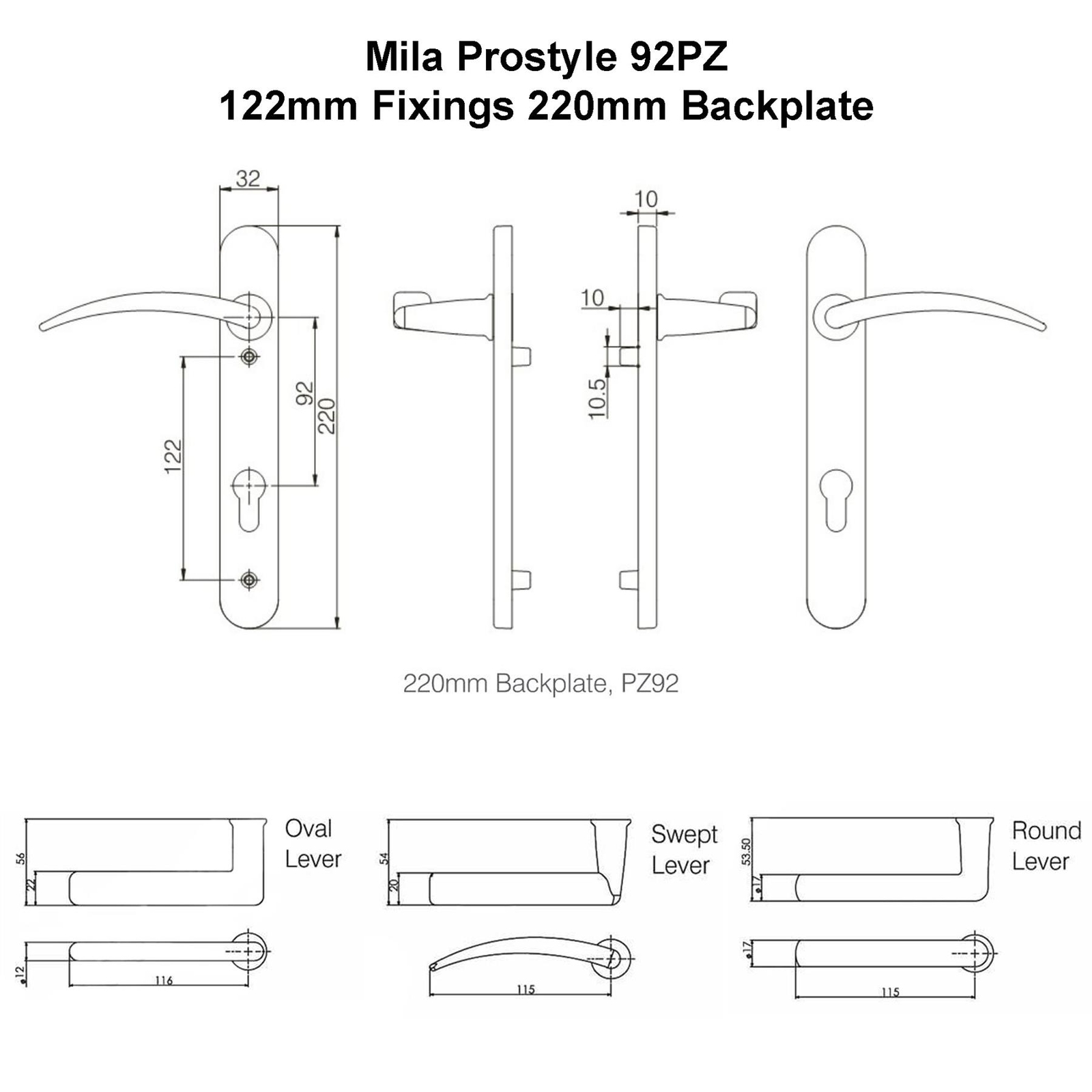 UPVC Door Handle Mila Prostyle Sprung Lever Pair Set 92mm 92PZ 122mm