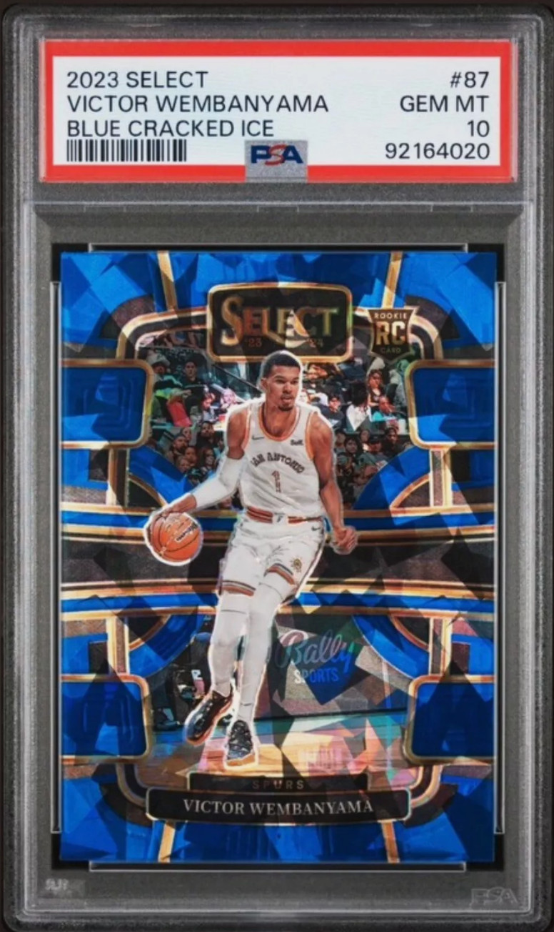Victor Wembanyama RC 2023-24 Select Blue Cracked Ice #87 PSA 10