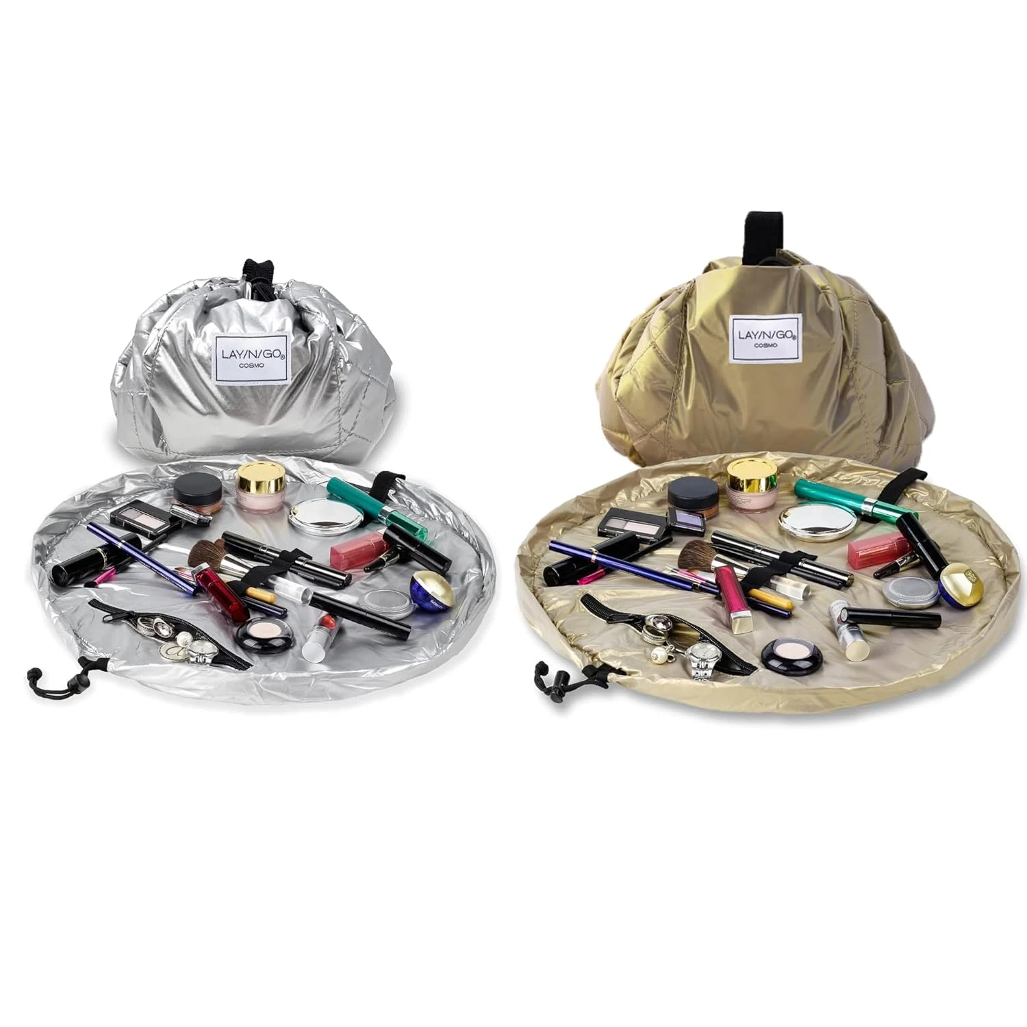 Cosmo Metallic Drawstring Makeup Pouch & Organizer - Travel & Daily Use