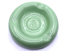 Vtg. Heavy Ceramic Green Glazed Ashtray RR logo in center unknown