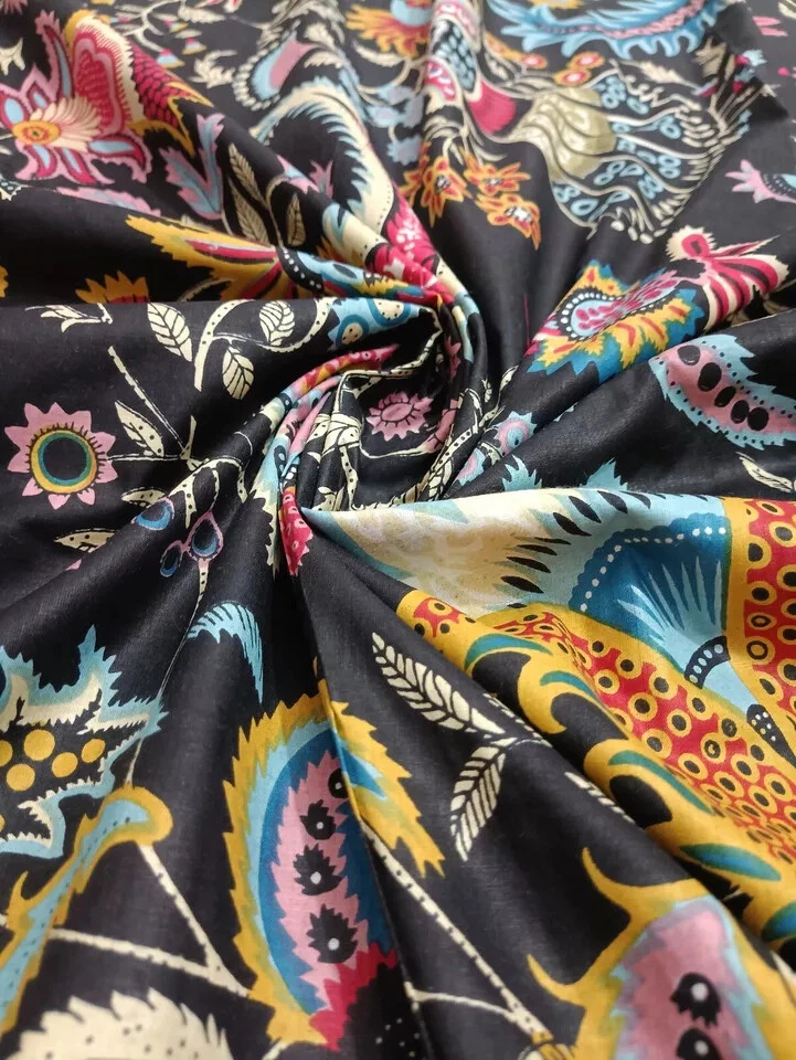 25 Yards Fabric Indian Black Paisley Hand Printed Cotton Fabric Sewing Fabrics - Image 2 of 4