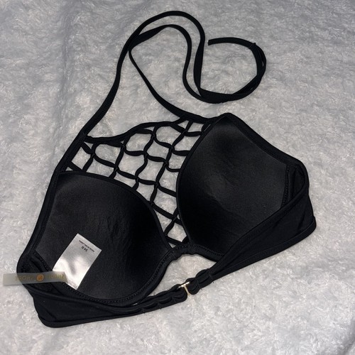 Shade and Shore Swim Wear Bra 34 B Black Underwire Padded Push-up Bikini Top - Picture 4 of 7