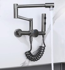 Stainless Steel Gray Foldding Kitchen Faucet 2 Hole Swivel Sink Mixer Spray Tap