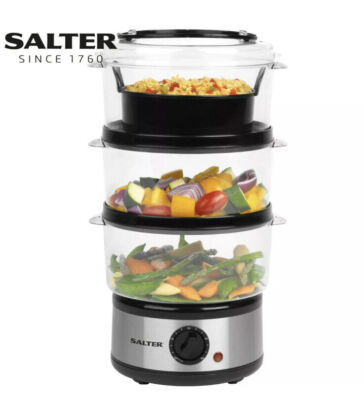 Salter 7,5 Liter Gesundes Kochen 3 Ebenen Dampfgarer Lebensmittel Reis Fleisch Gemüse