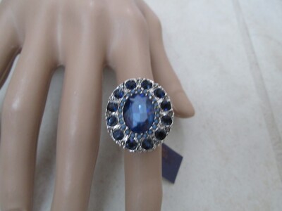 NEW Capwell + Co Silver Tone Statement Ring with Blue Crystal Stones SZ 6 $48.