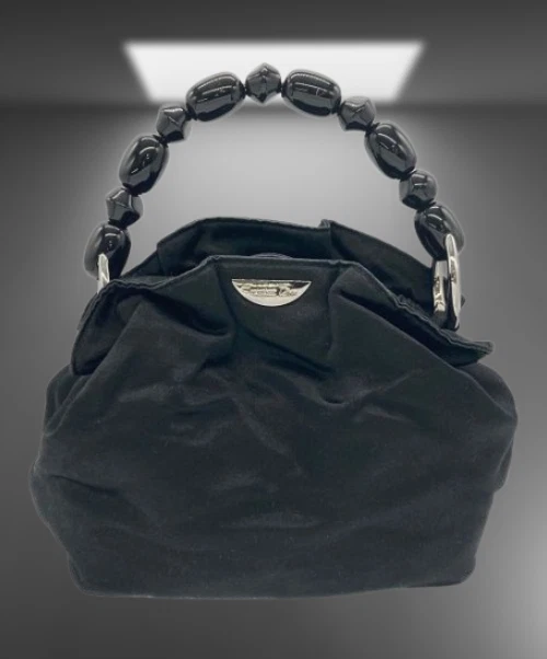 Sac à main Christian Dior pierre noir argent type cordon magnétique logo