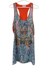 Kate and Lily Paisley Sleeveless Mini Dress Size Large Scoop Neck Orange Boho