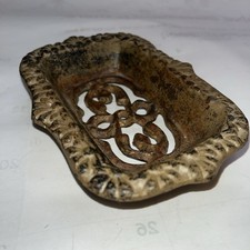 Ornate Cast Iron Soap Dish 5.5  x 4" Farmhouse Rustic Footed