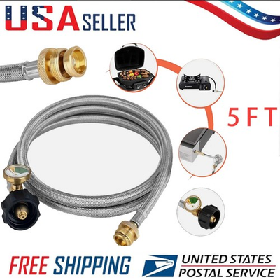 #ad 5FT BBQ Grill Low Pressure Propane Regulator Hose w Gauge for Gas Pit Stove USA $21.24